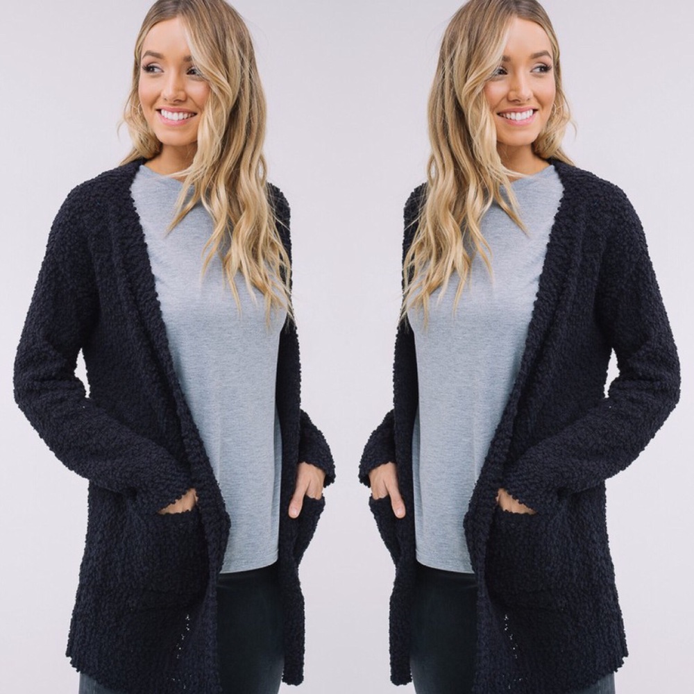 LAST LG BLACK POPCORN TEXTURE CARDIGAN - Picture 2 of 3